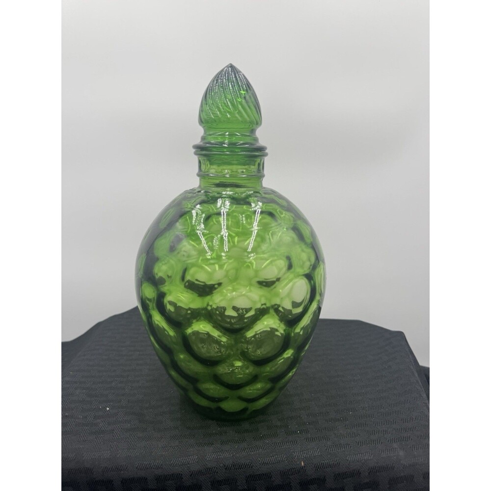 Vintage MCM Wheaton Glass Green Optic Reverse Honeycomb Decanter Genie Jar
